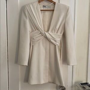 Zara Ivory Draped Front Dress